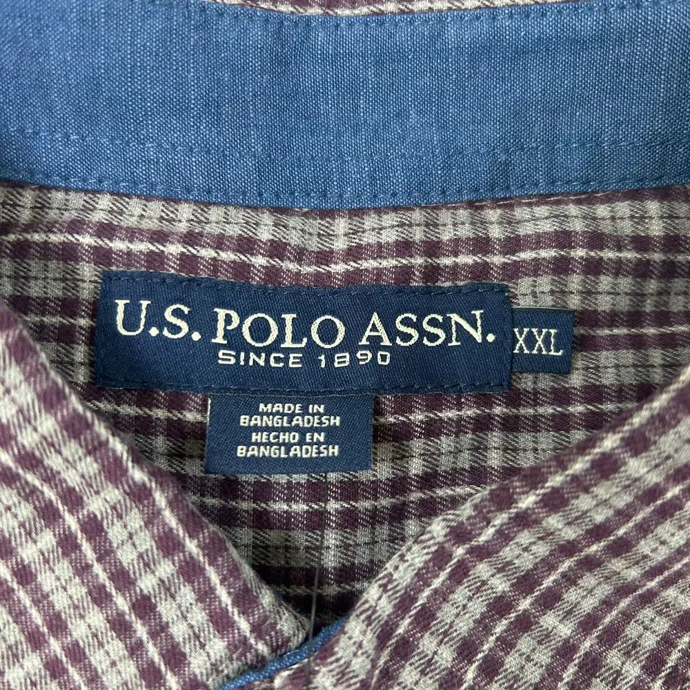 U.S. Polo Assn. Button Down Shirt‎ Mens XXL Maroon Plaid Woven Long Sleeve NWT
